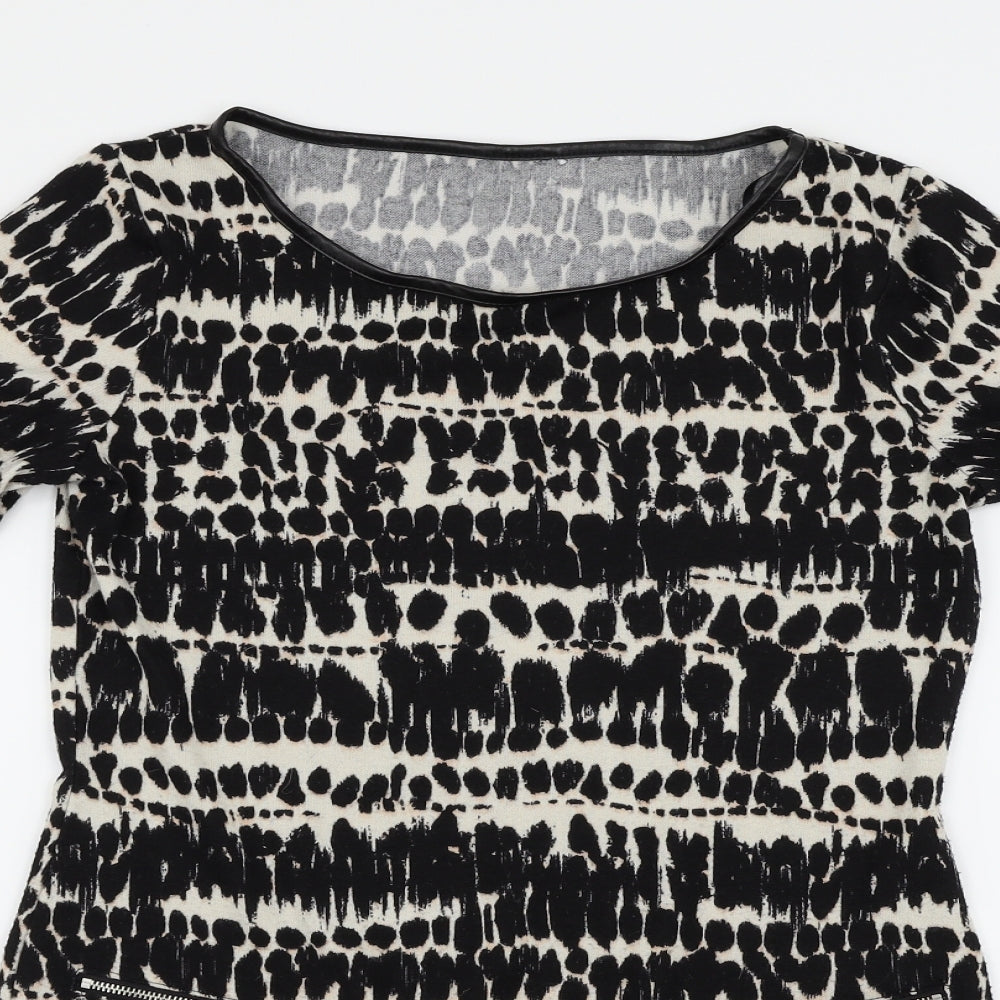 F&F Womens Black Animal Print  Basic Blouse Size 8