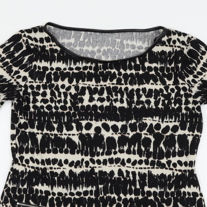 F&F Womens Black Animal Print  Basic Blouse Size 8