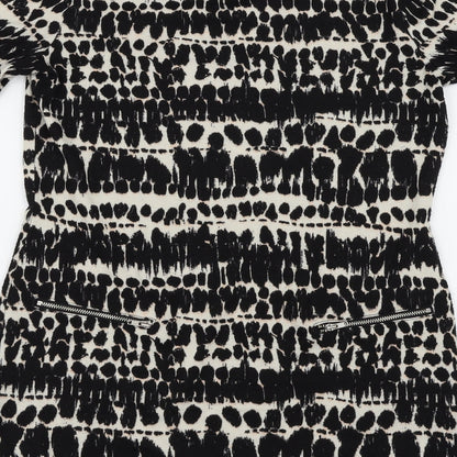 F&F Womens Black Animal Print  Basic Blouse Size 8