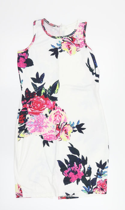 Preworn Womens White Floral  Pencil Dress  Size 8