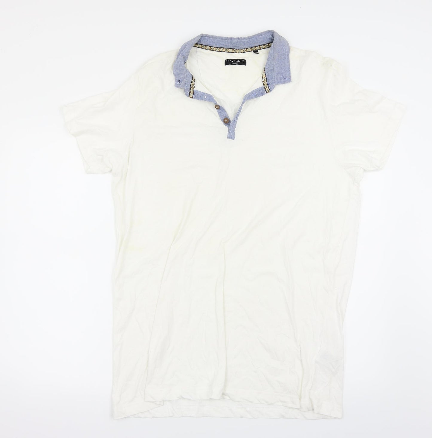 Brave Soul Mens White    Polo Size 2XL