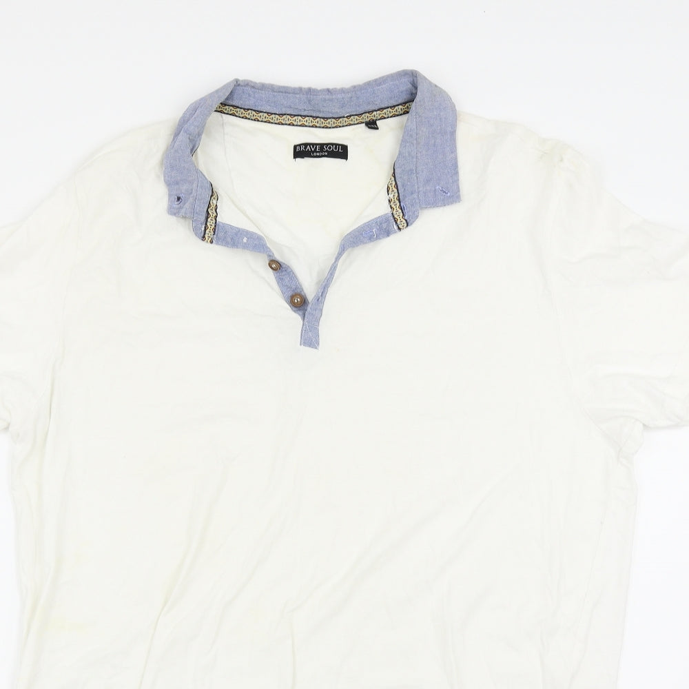 Brave Soul Mens White    Polo Size 2XL