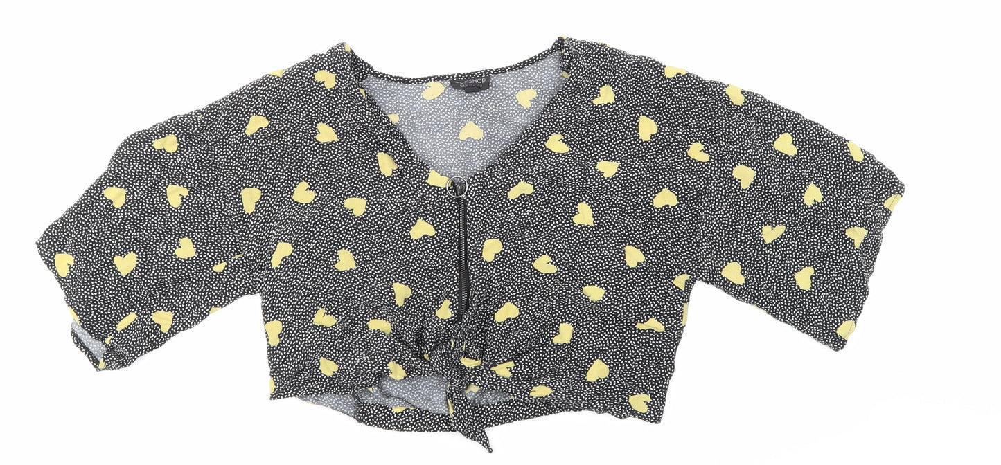 Womens UK Size 8 Topshop Black Cropped Blouse