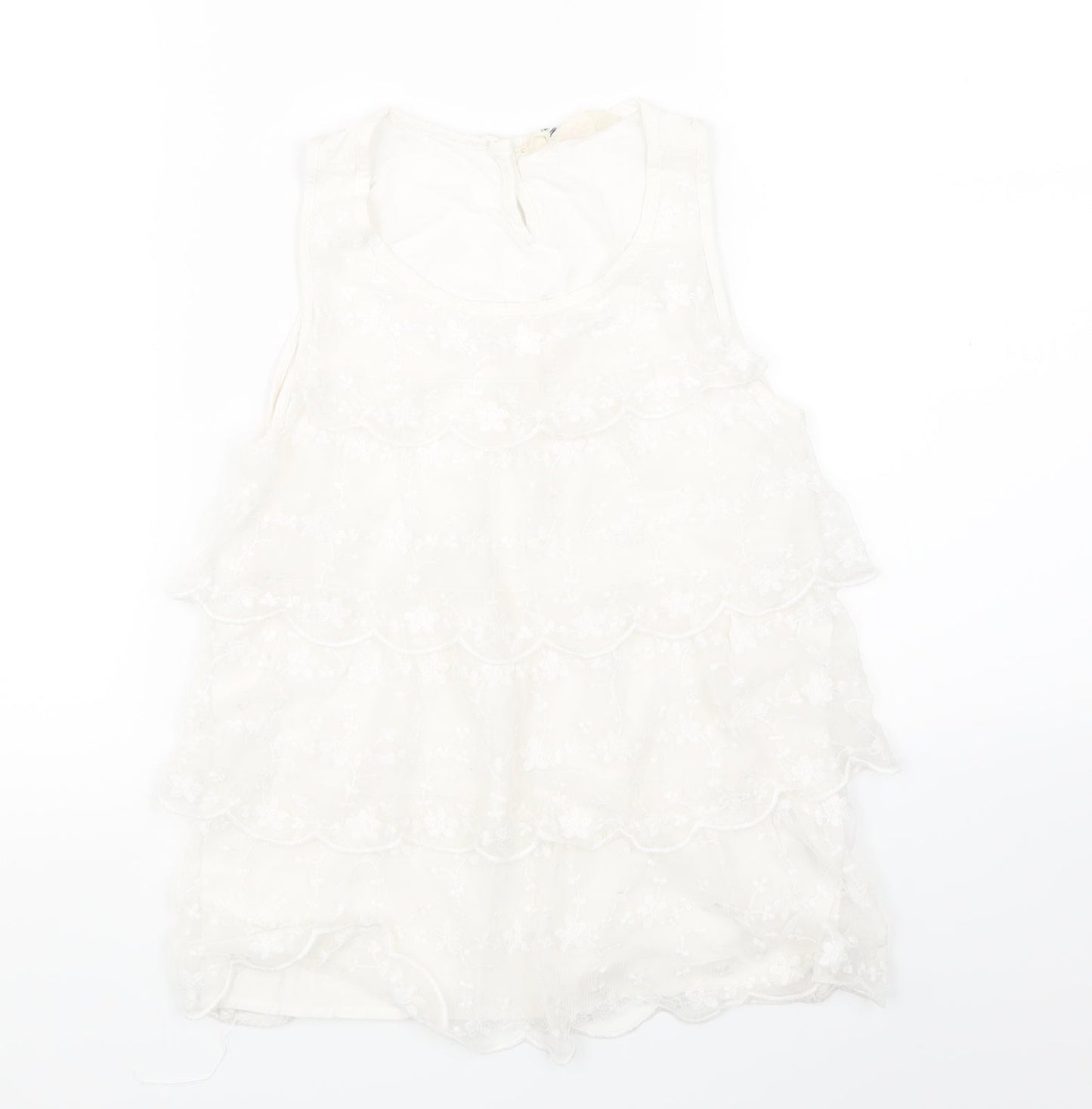 H&M Girls White Floral Lace Basic T-Shirt Size 11-12 Years