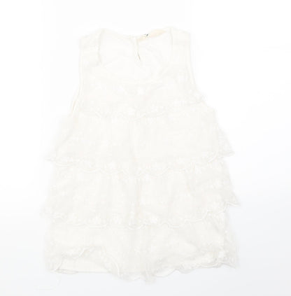 H&M Girls White Floral Lace Basic T-Shirt Size 11-12 Years