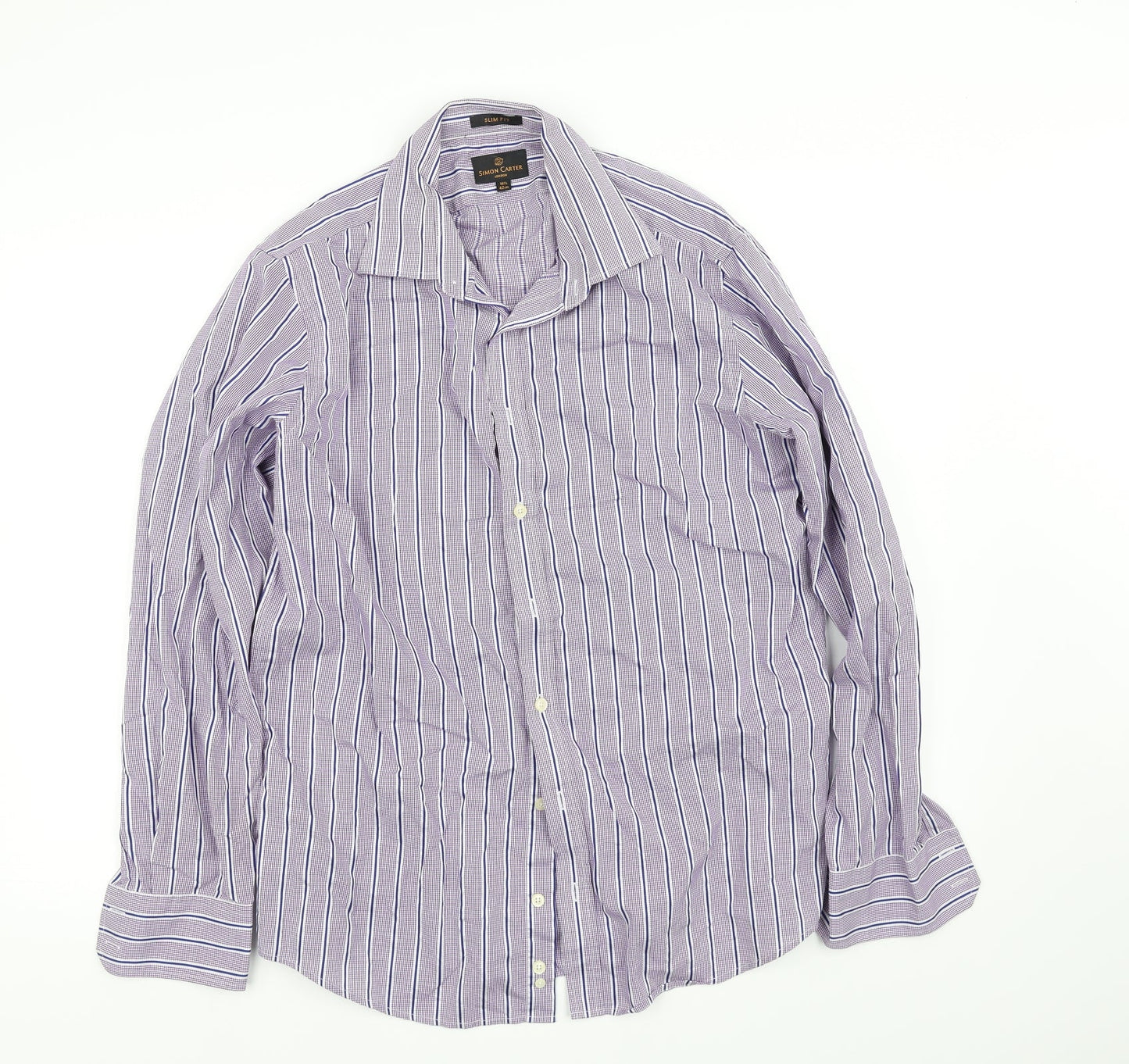 Mens UK Size 16 pre worn Purple  Button-Up Long Sleeve Casual Shirt