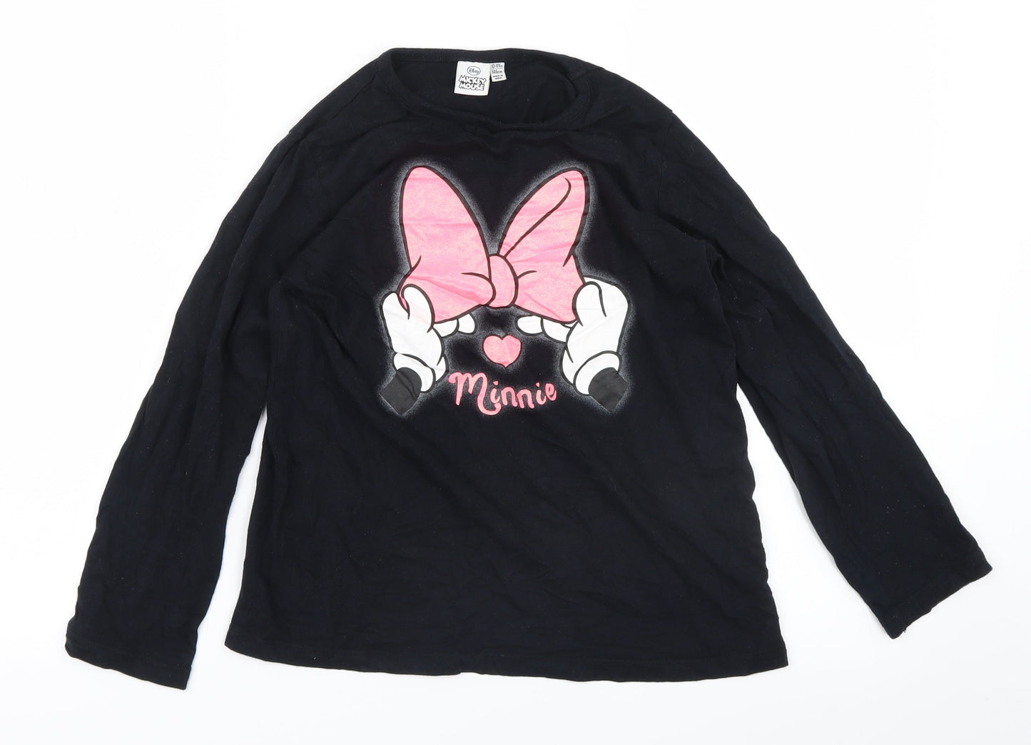 Primark Girls Black   Basic T-Shirt Size 10-11 Years  - Minnie Mouse