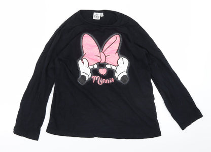 Primark Girls Black   Basic T-Shirt Size 10-11 Years  - Minnie Mouse
