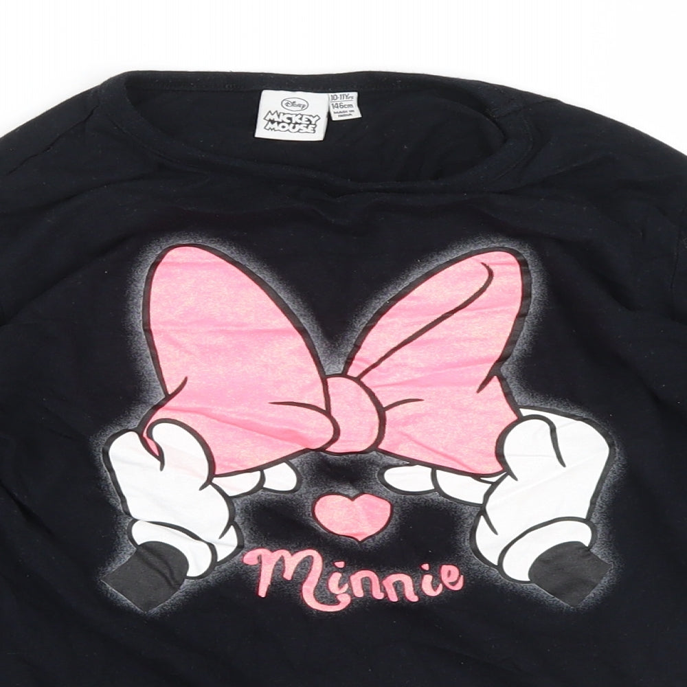 Primark Girls Black   Basic T-Shirt Size 10-11 Years  - Minnie Mouse
