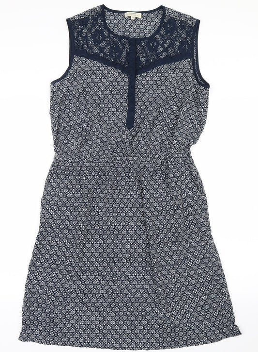 Papaya Womens Blue Geometric  Shirt Dress  Size 14  - Lace detail