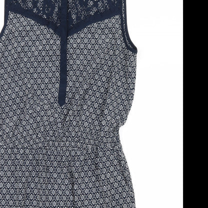 Papaya Womens Blue Geometric  Shirt Dress  Size 14  - Lace detail