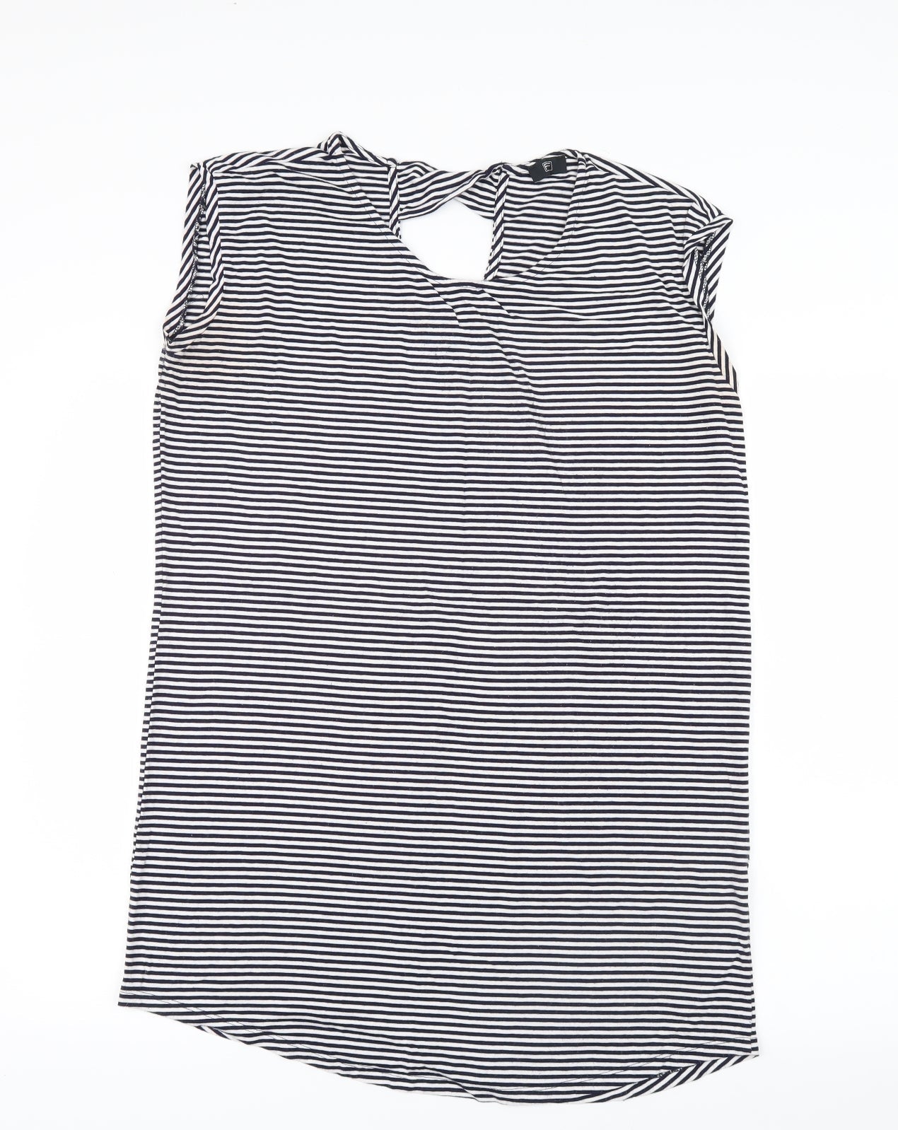 F&F Womens White Striped  Basic T-Shirt Size 12