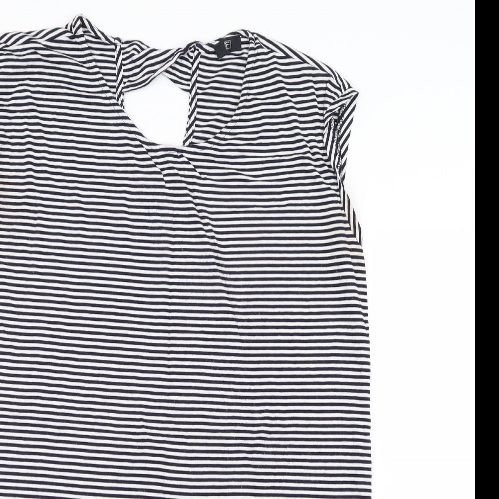 F&F Womens White Striped  Basic T-Shirt Size 12