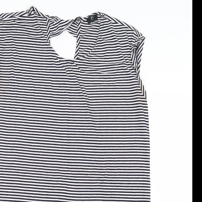F&F Womens White Striped  Basic T-Shirt Size 12