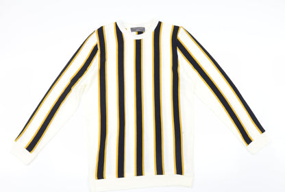 Primark Mens White Striped Knit Pullover Jumper Size M
