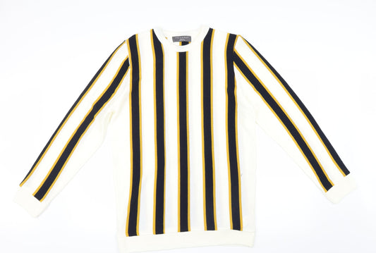 Primark Mens White Striped Knit Pullover Jumper Size M