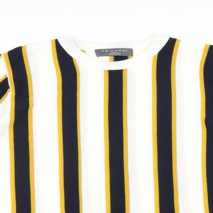 Primark Mens White Striped Knit Pullover Jumper Size M