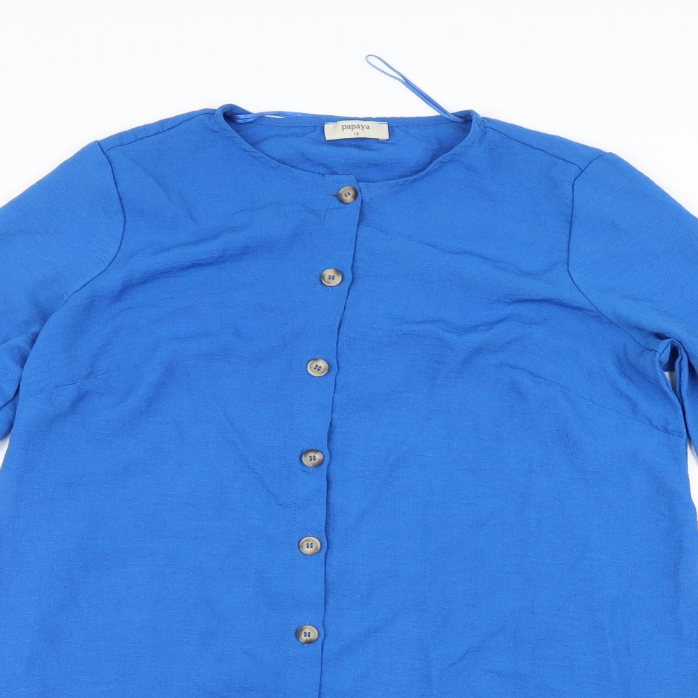 Womens UK Size 12 Papaya Blue Basic Blouse