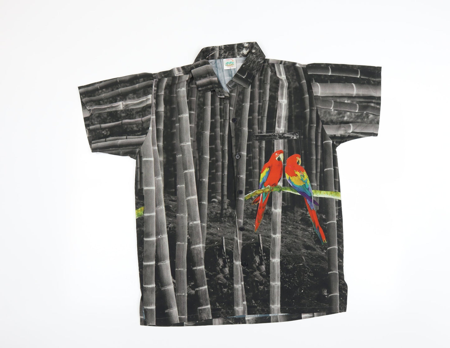 Mens UK Size XS Happy Bay Grey  Button-Up Short Sleeve Casual Shirt