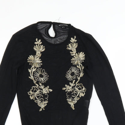 PRETTYLITTLETHING Womens Black   Bodysuit One-Piece Size 8  - Floral embroidery