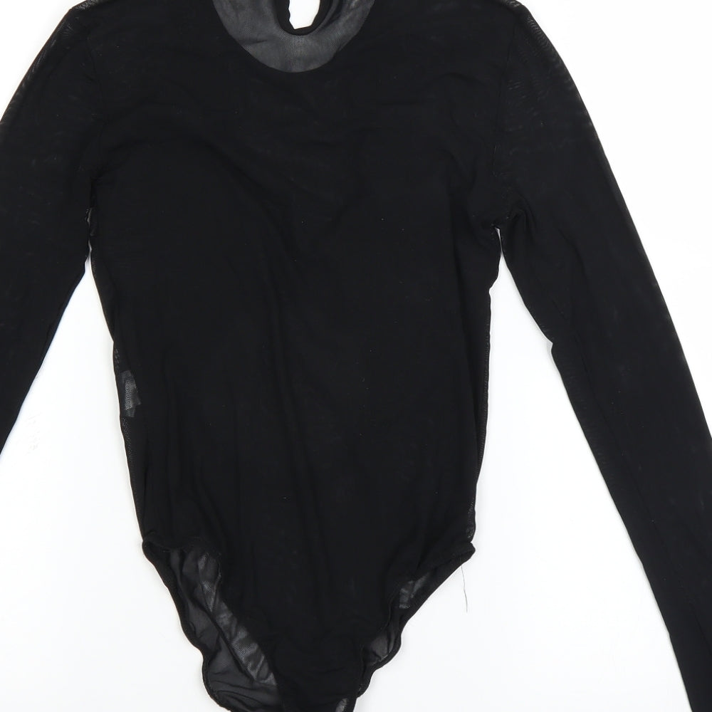 PRETTYLITTLETHING Womens Black   Bodysuit One-Piece Size 8  - Floral embroidery