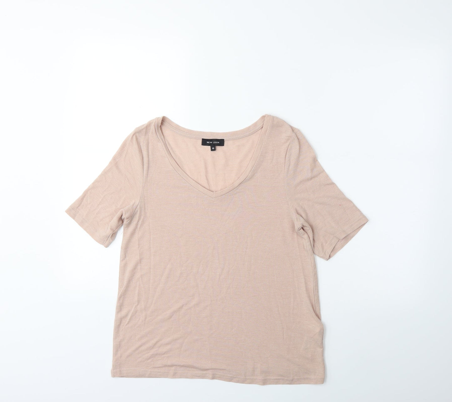 Womens UK Size 10 New Look Beige Basic T-Shirt