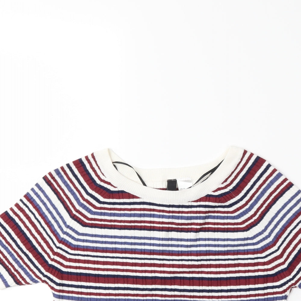 H&M Womens Red Striped Knit Pullover Jumper Size M