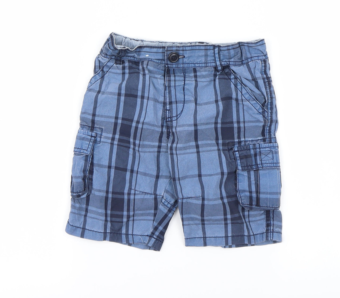 Preworn Boys Blue Check  Cargo Shorts Size 4-5 Years