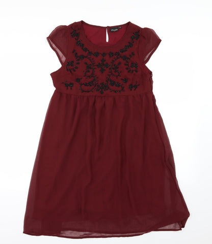 Kushi Womens Red Floral Chiffon A-Line  Size 10