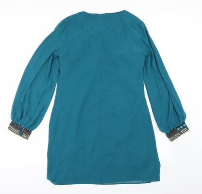 Amphora Womens Blue  Chiffon A-Line  Size 10
