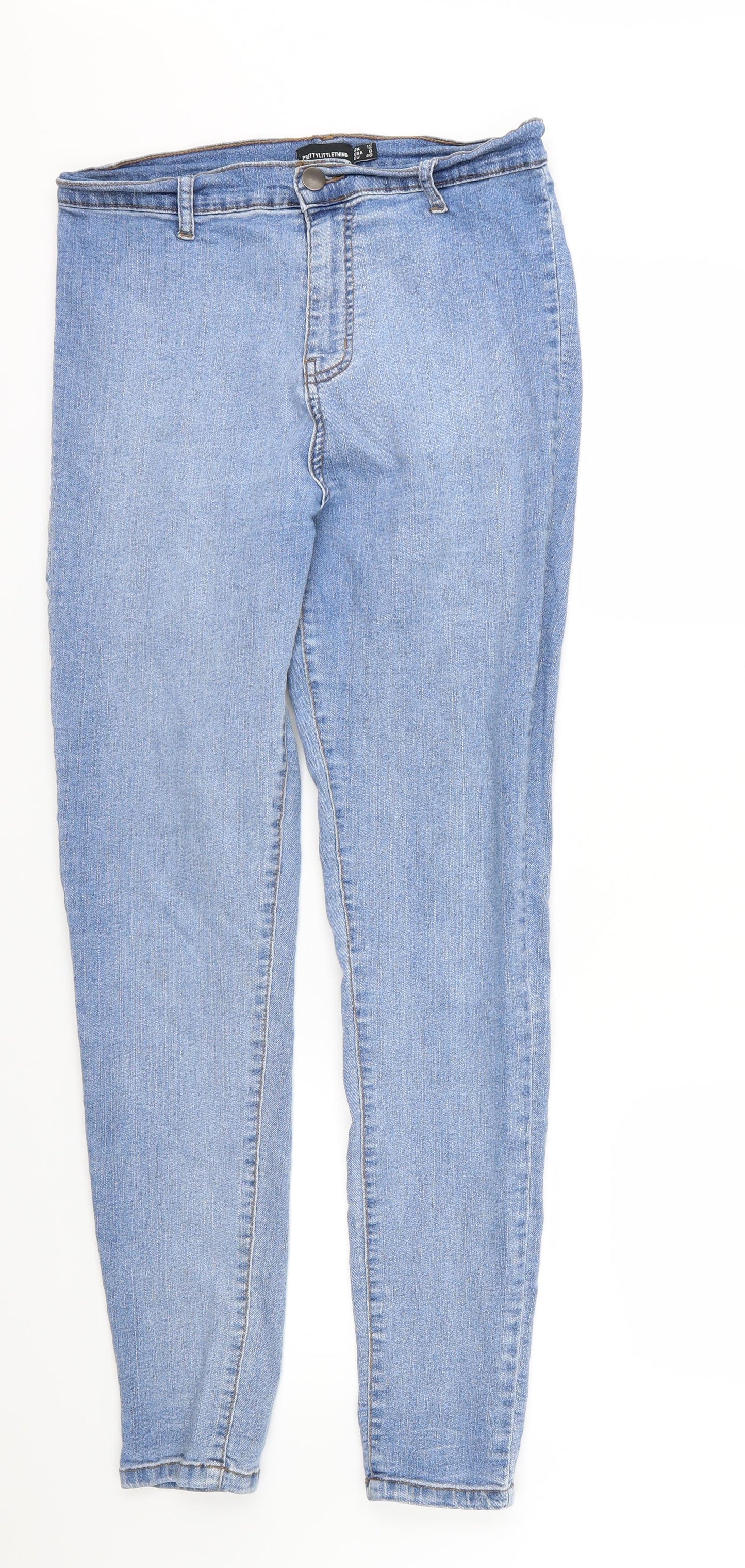 PRETTYLITTLETHING Womens Blue  Denim Skinny Jeans Size 12 L30 in