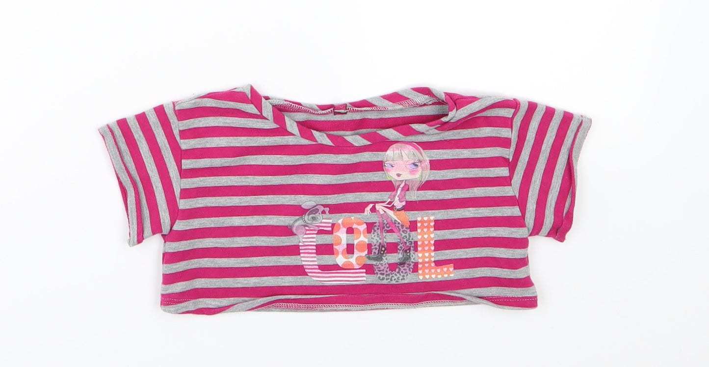 Preworn Girls Pink Striped Jersey Cropped T-Shirt Size 5 Years  - Cool