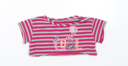 Preworn Girls Pink Striped Jersey Cropped T-Shirt Size 5 Years  - Cool