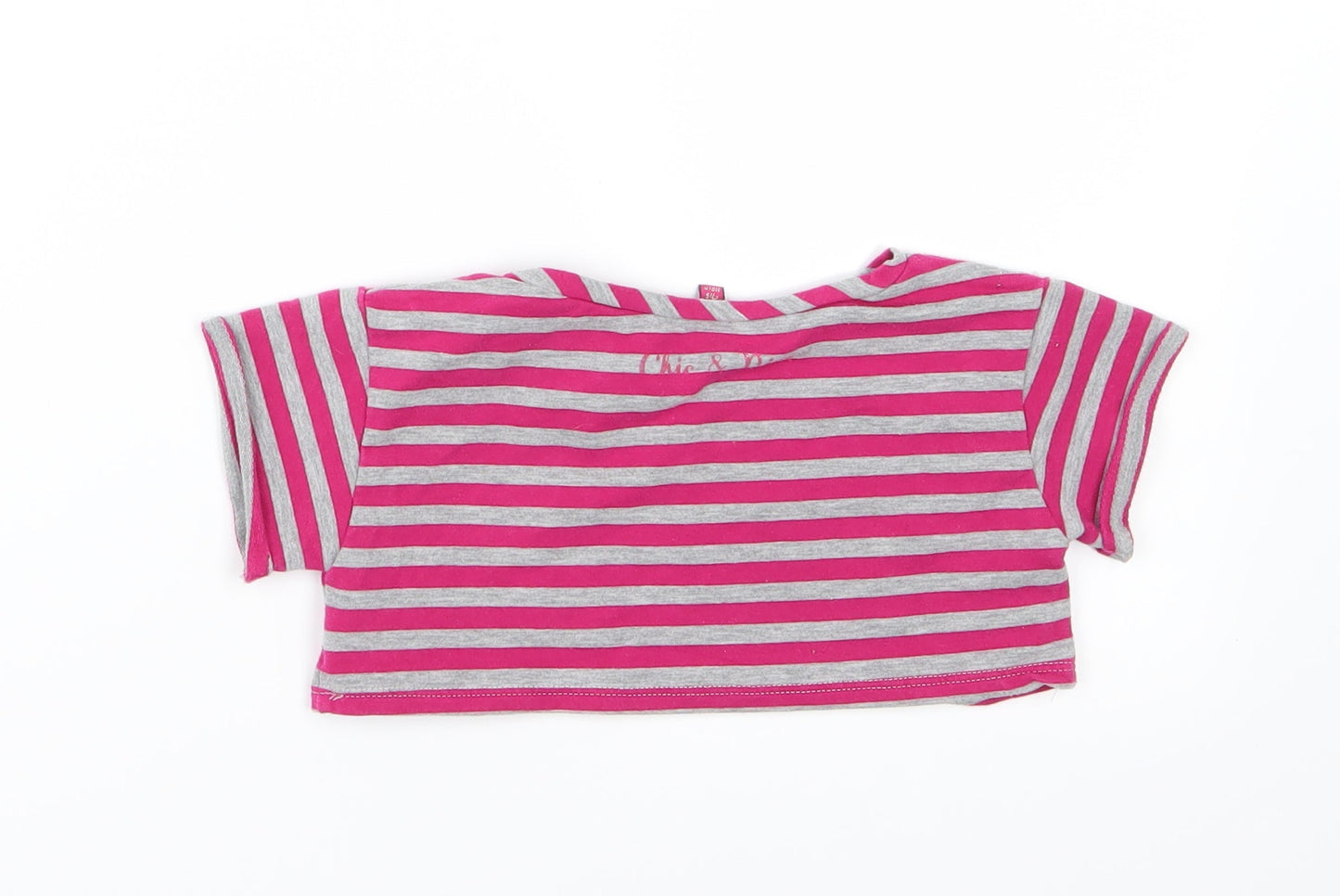 Preworn Girls Pink Striped Jersey Cropped T-Shirt Size 5 Years  - Cool