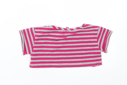 Preworn Girls Pink Striped Jersey Cropped T-Shirt Size 5 Years  - Cool