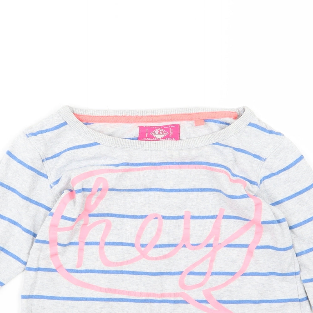 NEXT Girls Grey Striped Jersey Pullover Sweatshirt Size 8 Years  - Hey