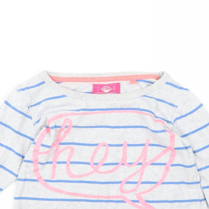 NEXT Girls Grey Striped Jersey Pullover Sweatshirt Size 8 Years  - Hey