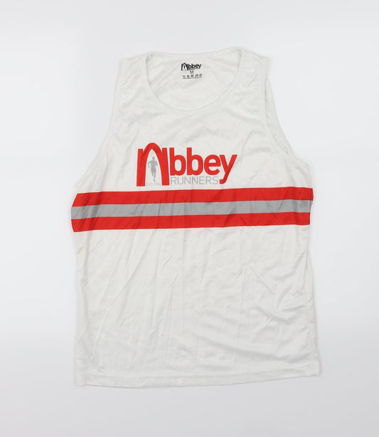 Abbey Runners Mens White Striped  Basic Tank Size M