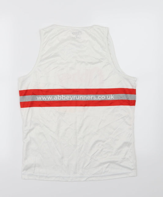 Abbey Runners Mens White Striped  Basic Tank Size M