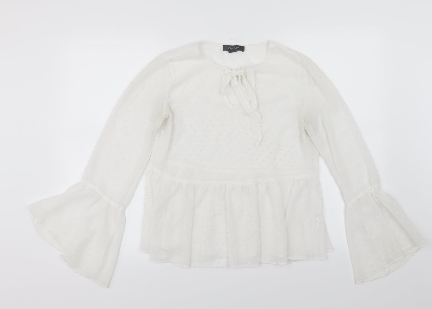Primark Womens White Polka Dot Chiffon Basic Blouse Size 8