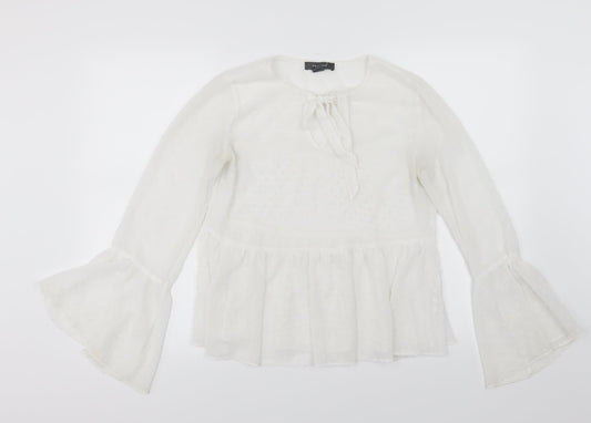 Primark Womens White Polka Dot Chiffon Basic Blouse Size 8
