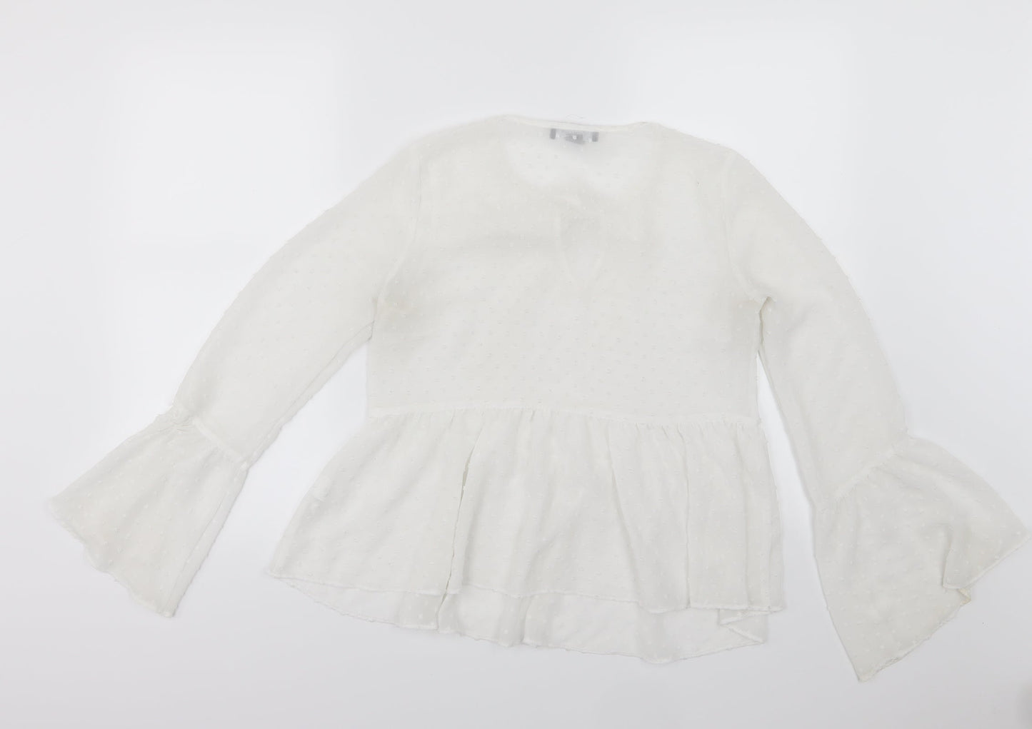 Primark Womens White Polka Dot Chiffon Basic Blouse Size 8