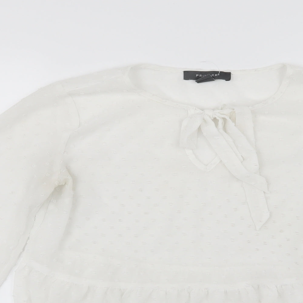 Primark Womens White Polka Dot Chiffon Basic Blouse Size 8