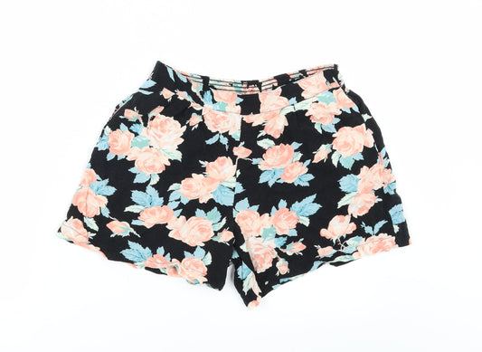 Papaya Womens Black Floral  Paperbag Shorts Size 8