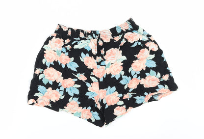 Papaya Womens Black Floral  Paperbag Shorts Size 8