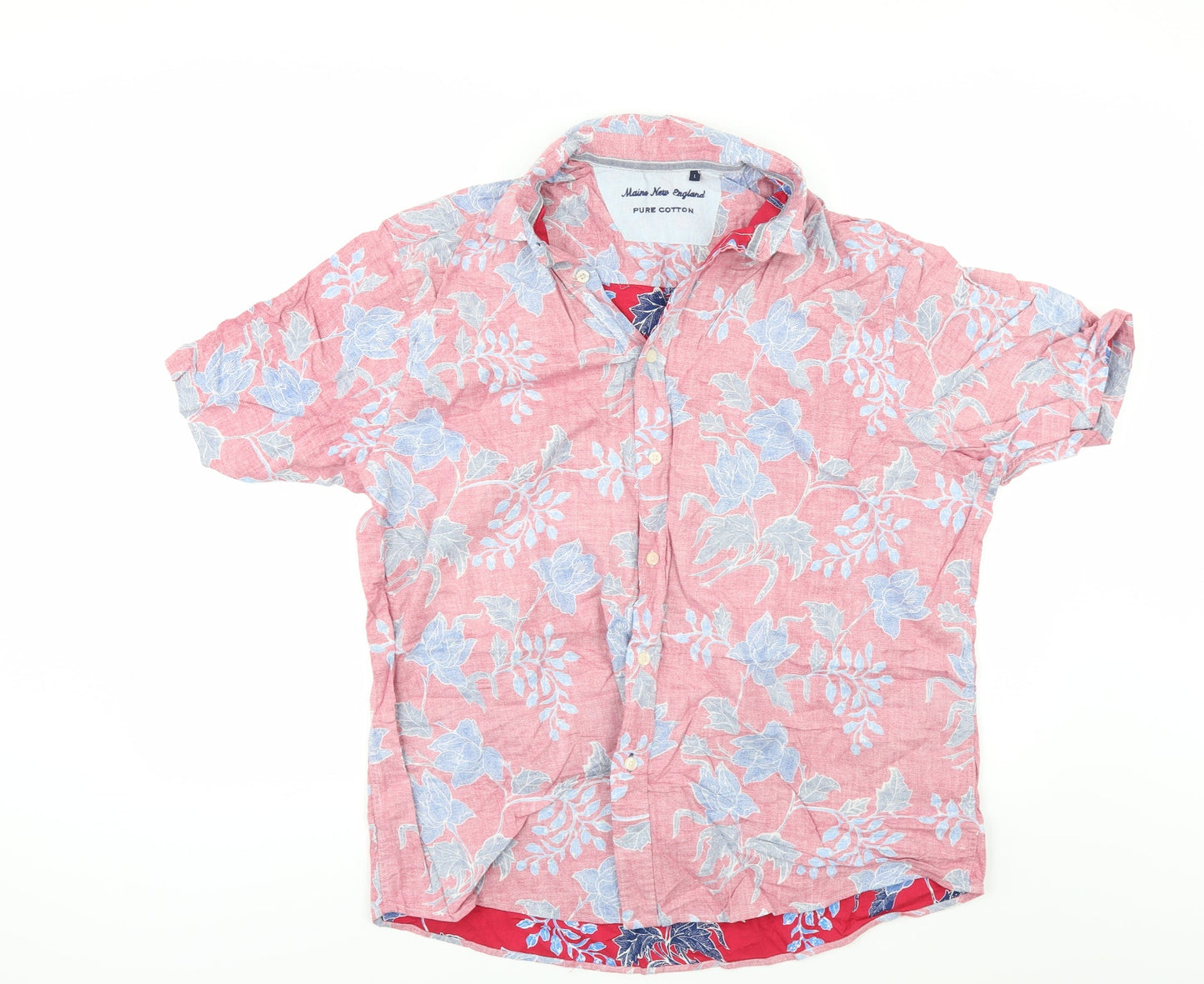 Mens UK Size L Maine New England Red  Button-Up Short Sleeve Casual Shirt