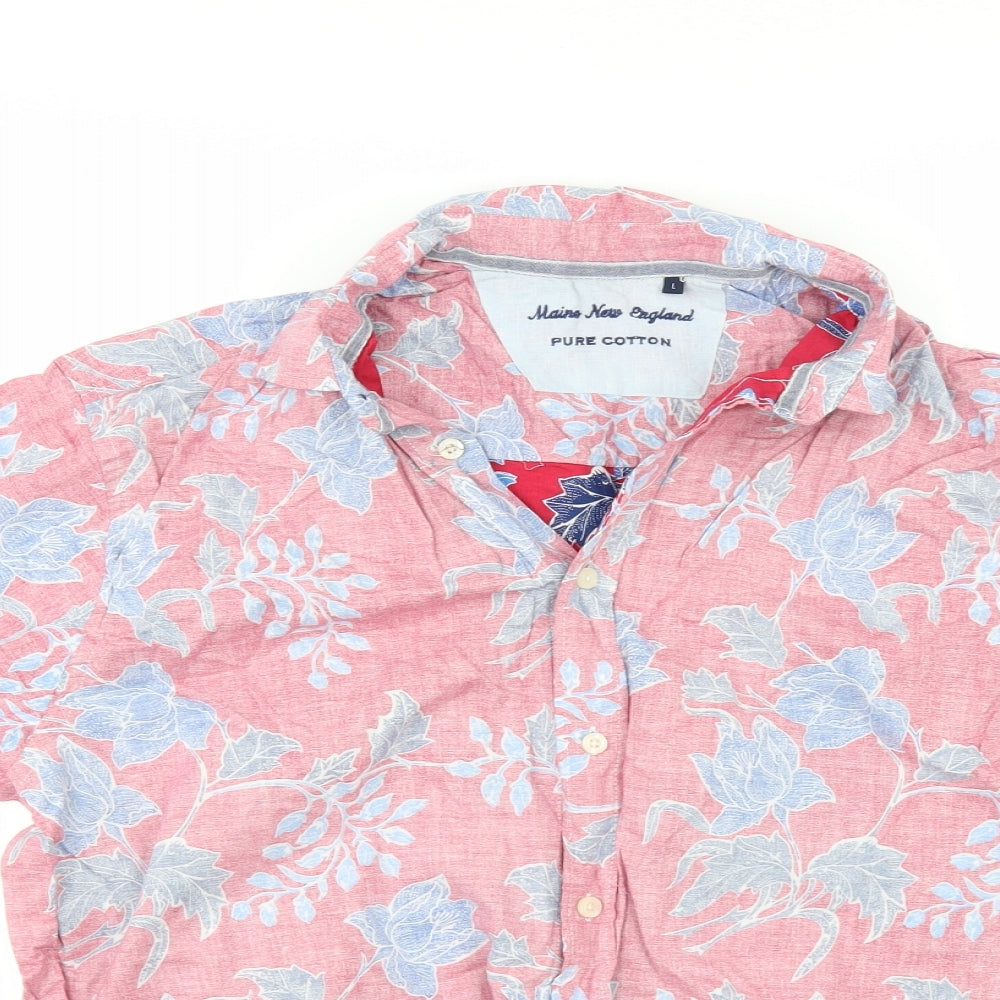 Mens UK Size L Maine New England Red  Button-Up Short Sleeve Casual Shirt
