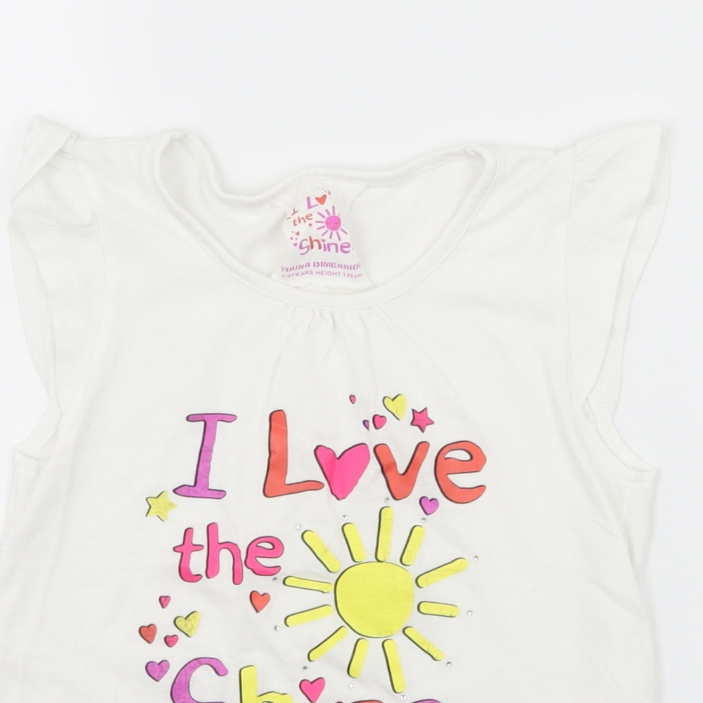 Young Dimension Girls White  Jersey Basic T-Shirt Size 7-8 Years  - I love Sunshine