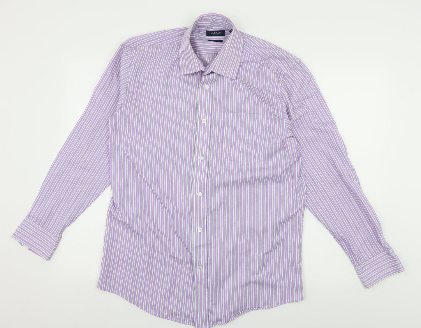 Taylor & Wright Mens Purple Striped   Button-Up Size 15.5