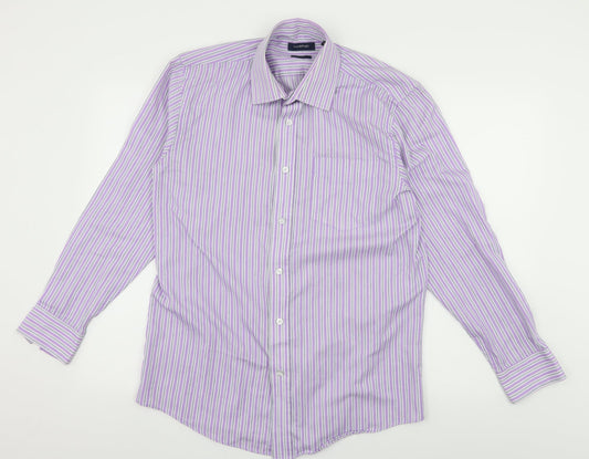 Taylor & Wright Mens Purple Striped   Button-Up Size 15.5